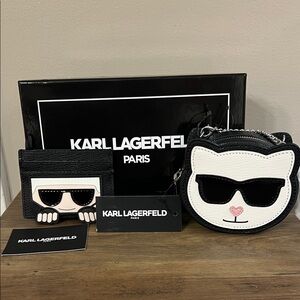 NWT Karl Lagerfeld Paris 2 PC Set Small Crossbody Choupette & Card Holder Karl